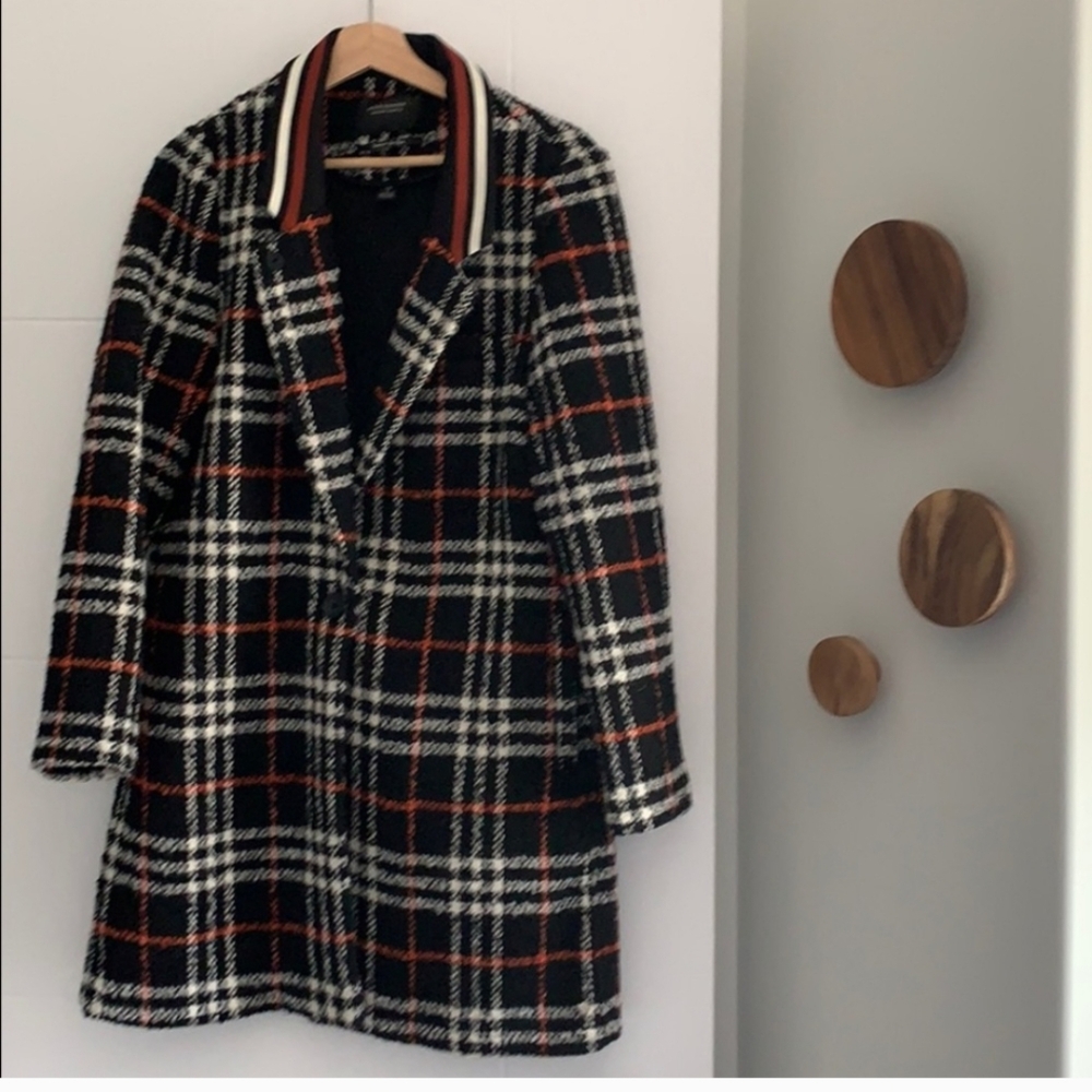 Scotch & Soda Black and White Plaid Pea Coat